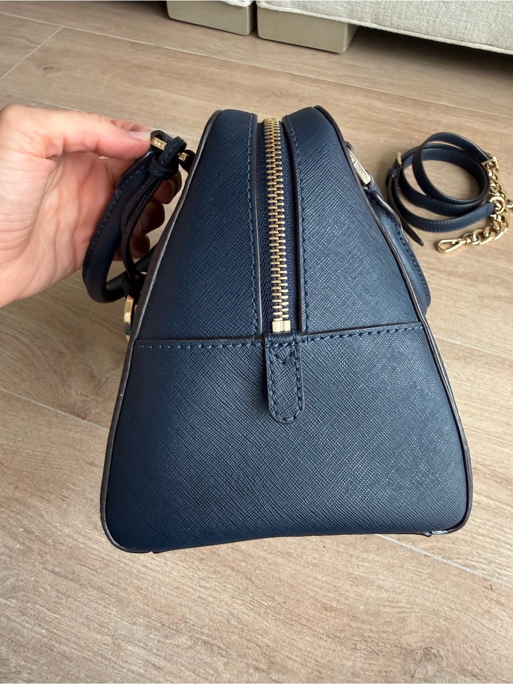 Michael Kors Navy Saffiano Leather Satchel with Gold Hardware - Picture 6 of 9
